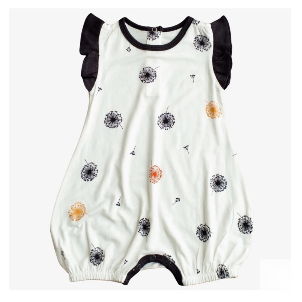 NEW WITH DEFECTS Bestaroo Baby Girls Dandelions Flutter Romper In White 6-12M